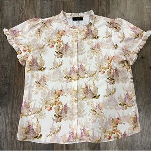 Tahari Floral Ruffle Sleeve Blouse